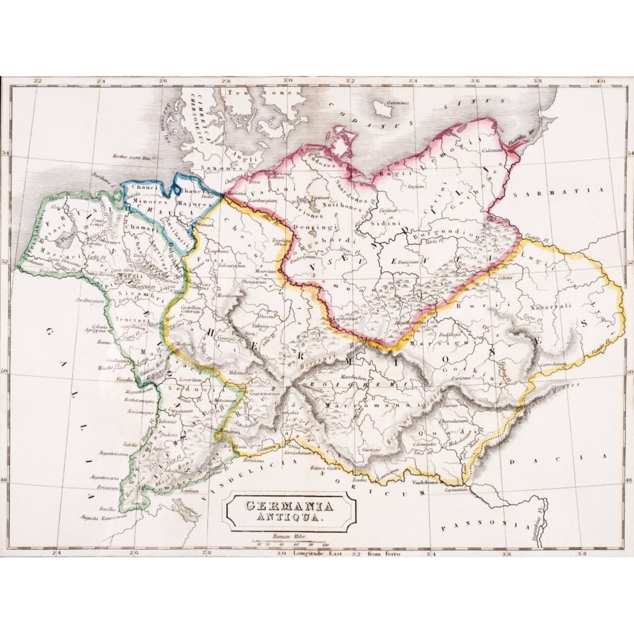 Map Of Germany Germania Antiqua From The Atlas Of Ancient Geography By Samuel Butler Published London Circa 1829 By Ken
